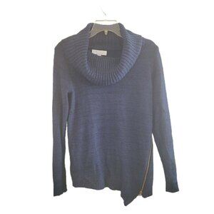 Emily Rose Heathered Blue Side Zipper Cowl Neck Acrylic Sweater Size Small